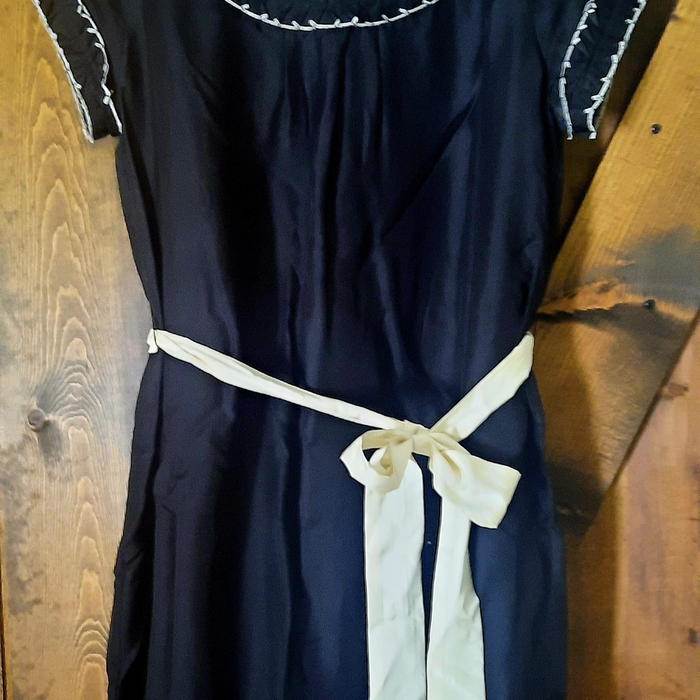 Anthropologie Black And Cream Satin Midi Dress